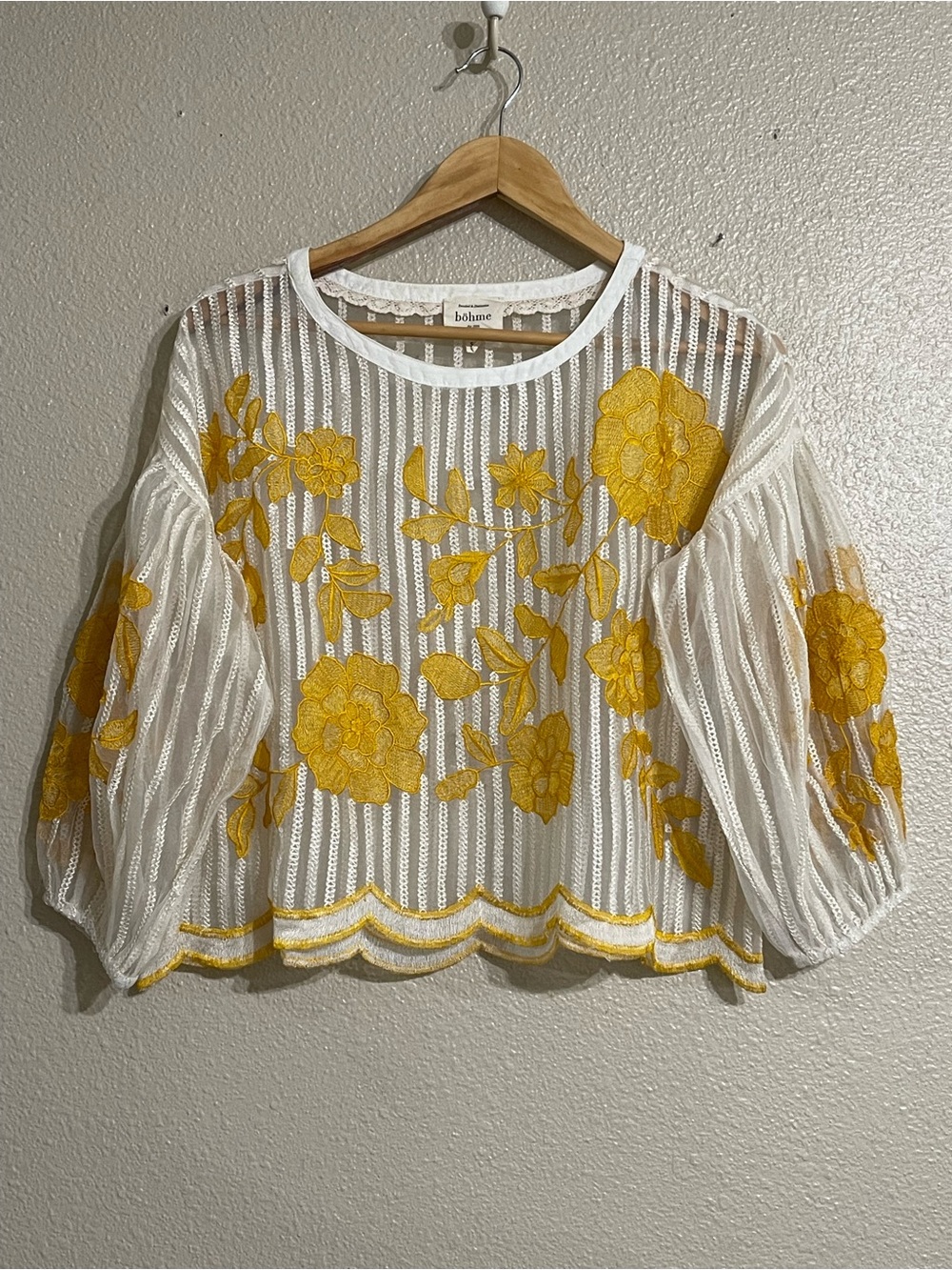 Bohme White Sheer Floral Embroidered Top with Yellow Flowers - Picture 2 of 10